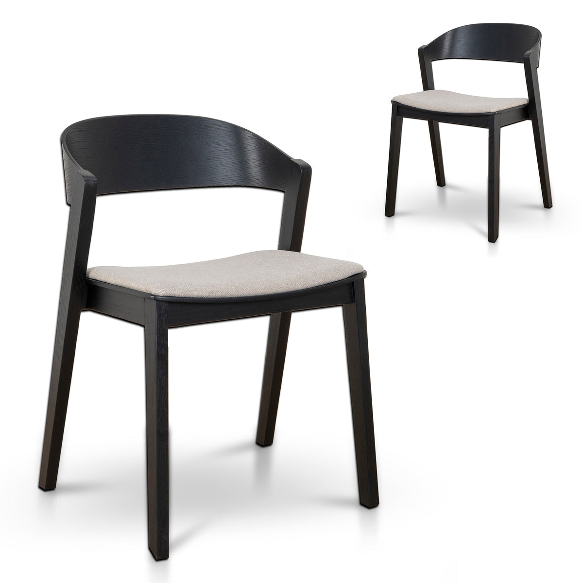 Davis Dining Chair – Black Timber, Grey Seat (Set of 2)