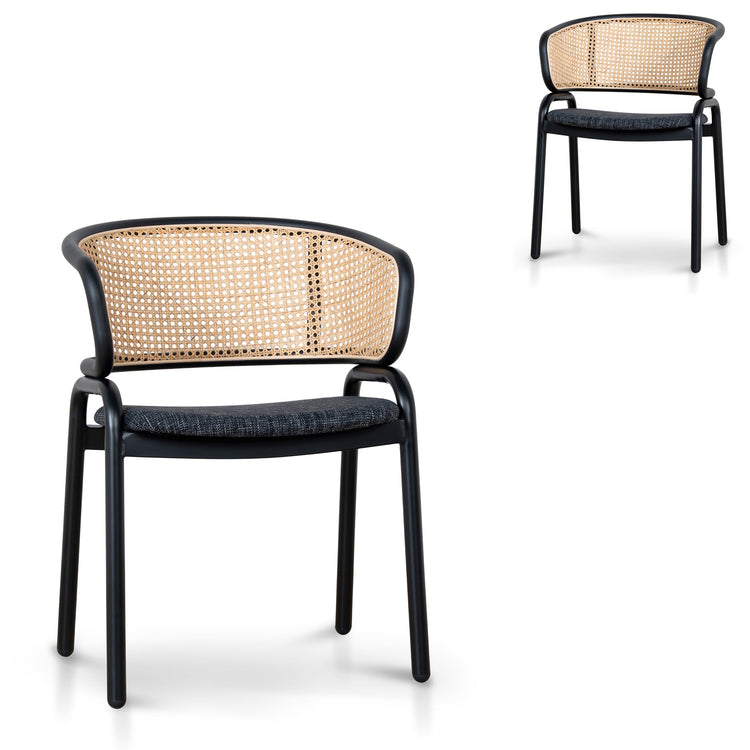 Florine Dining Chair with Rattan Back – Dark Grey (Set of 2)