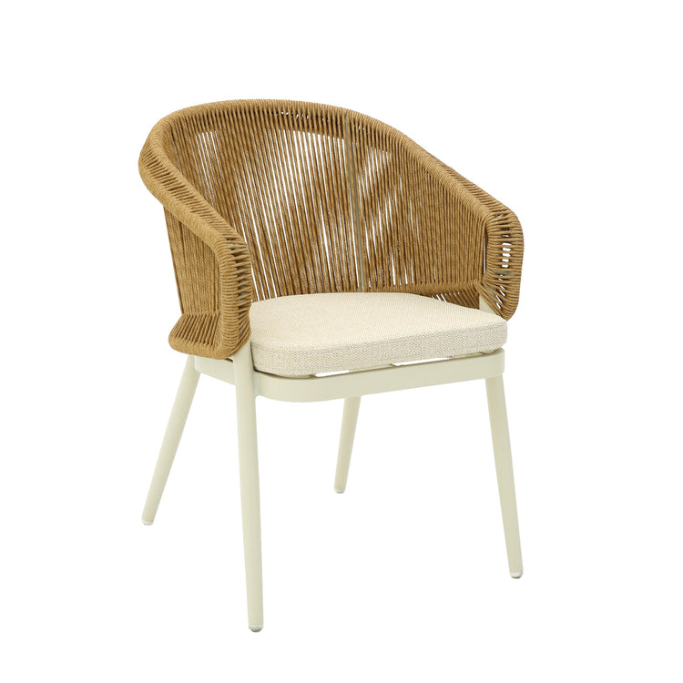 Veloria Rattan Outdoor Dining Armchair – Beige Cushion