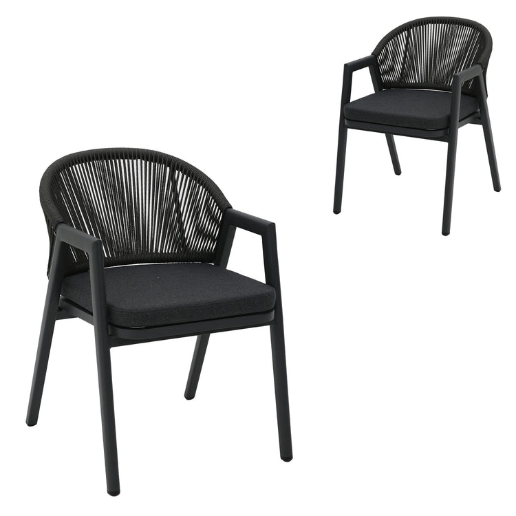 Olvian Rattan Outdoor Dining Armchair – Dark Grey (Set of 2)
