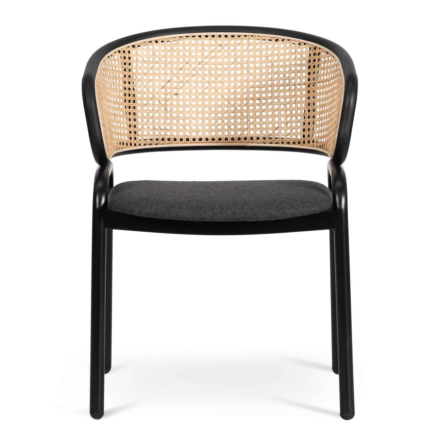 Fabric Dining Chair - Grey with Rattan Back(Set of 2)