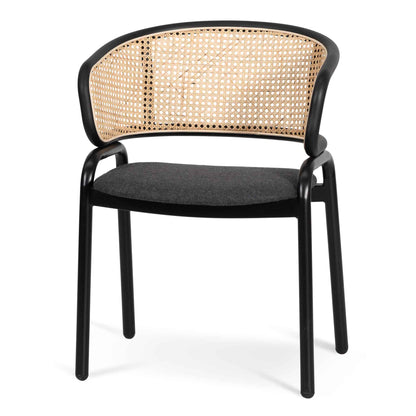 Set of 2 - Florine Fabric Dining Chair - Grey with Rattan Back