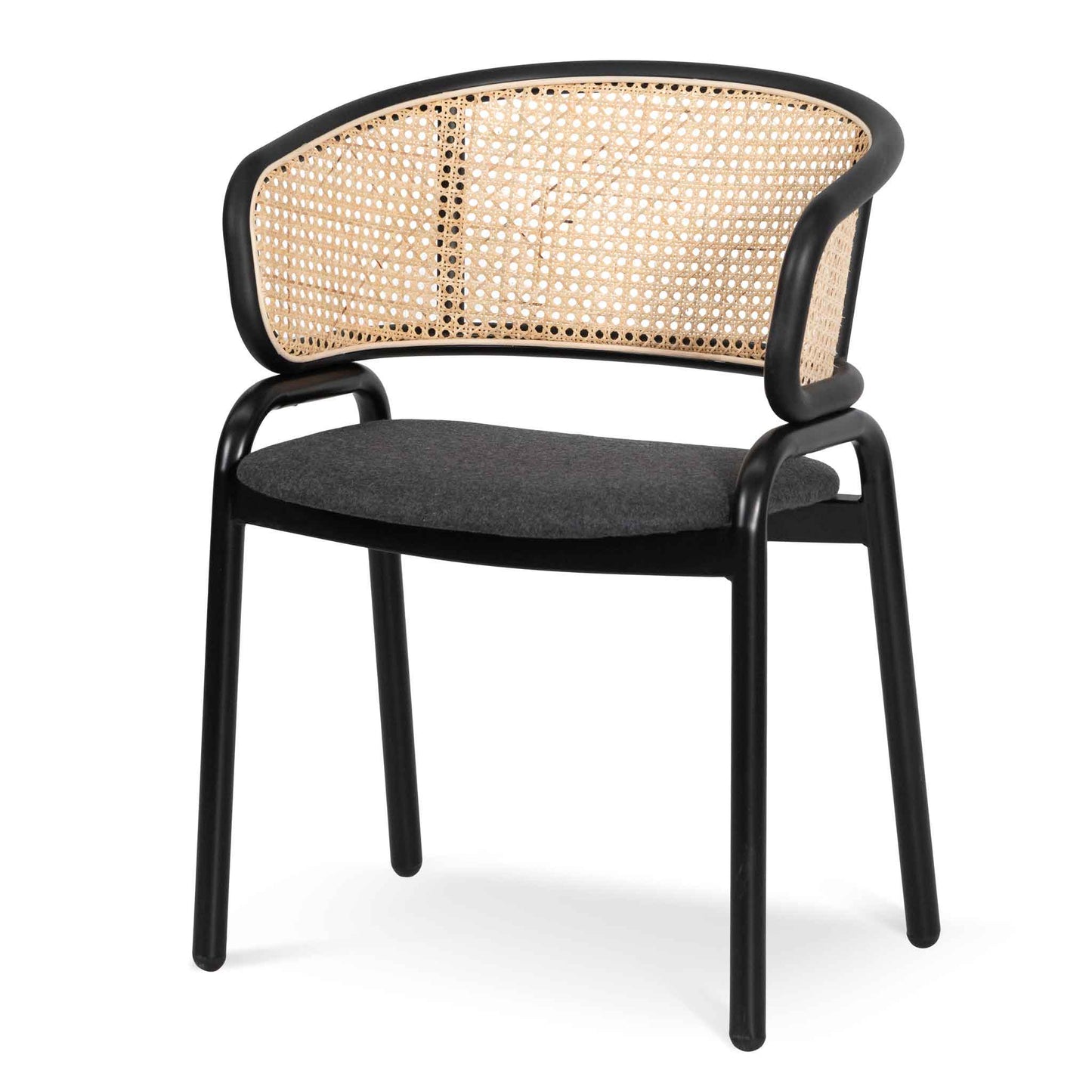 Set of 2 - Florine Fabric Dining Chair - Grey with Rattan Back