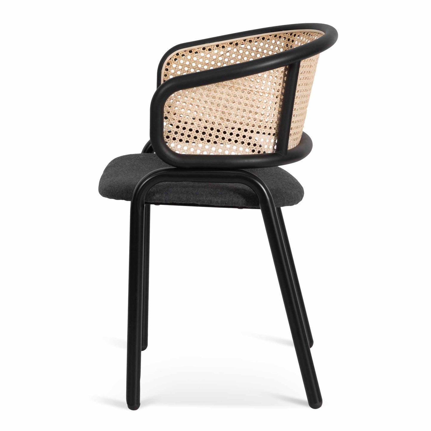 Set of 2 - Florine Fabric Dining Chair - Grey with Rattan Back