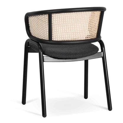 Fabric Dining Chair - Grey with Rattan Back(Set of 2)