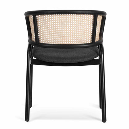 Set of 2 - Florine Fabric Dining Chair - Grey with Rattan Back