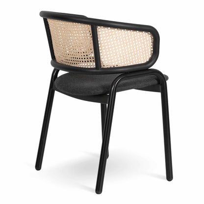 Set of 2 - Florine Fabric Dining Chair - Grey with Rattan Back