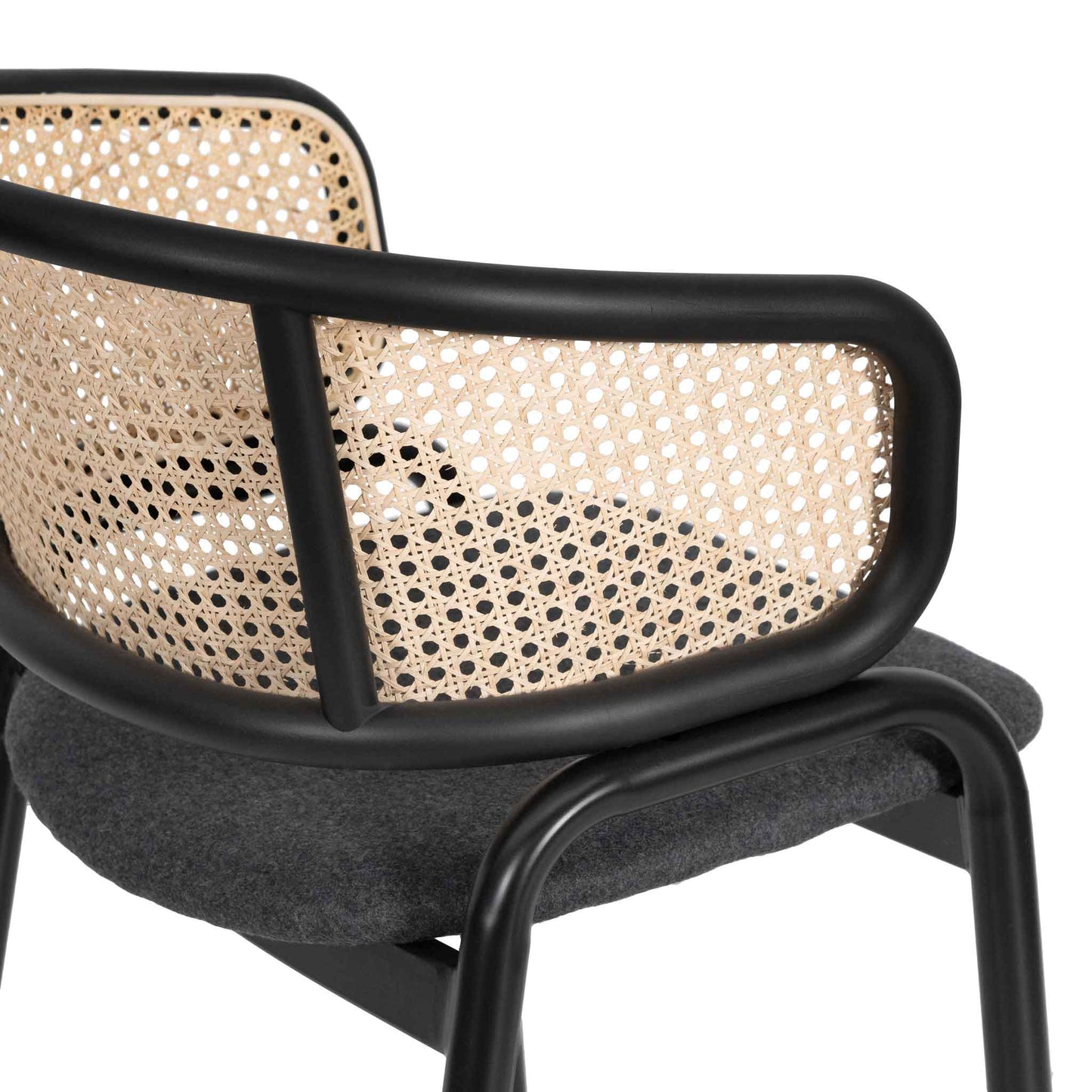 Set of 2 - Florine Fabric Dining Chair - Grey with Rattan Back