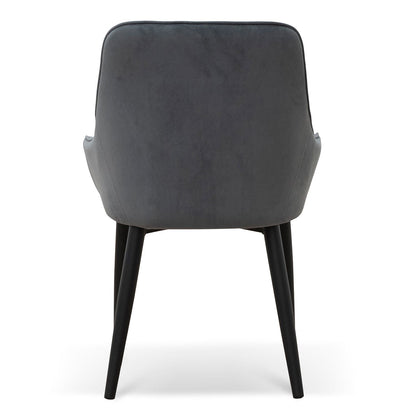 Set of 2 - Acosta Dining Chair - Grey Velvet in Black Legs