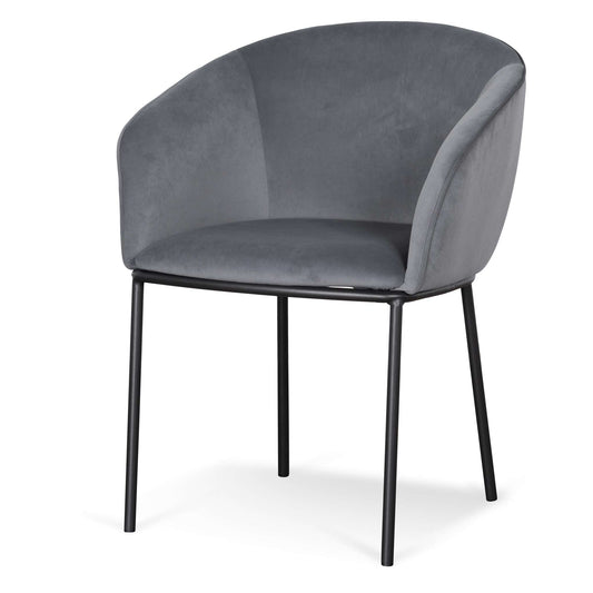 Ex Display - Rowena Dining Chair - Grey Velvet in Black Legs