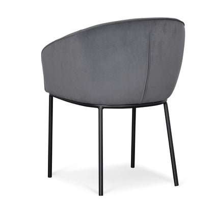 Ex Display - Rowena Dining Chair - Grey Velvet in Black Legs