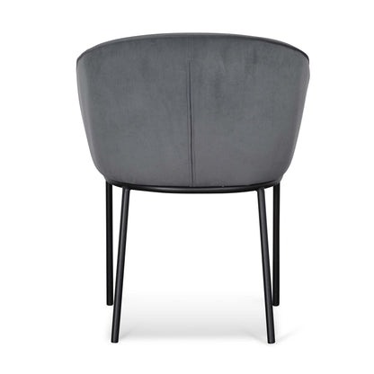 Ex Display - Rowena Dining Chair - Grey Velvet in Black Legs