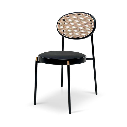 Ex Display - Lesley Natural Rattan Dining Chair - Black with Brass Cap