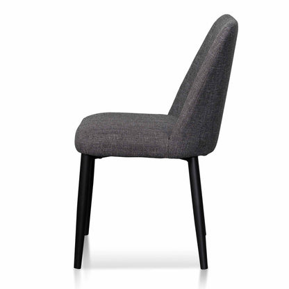 Set of 2 - Emmitt Fabric Dining Chair - Dark Grey in Black Legs