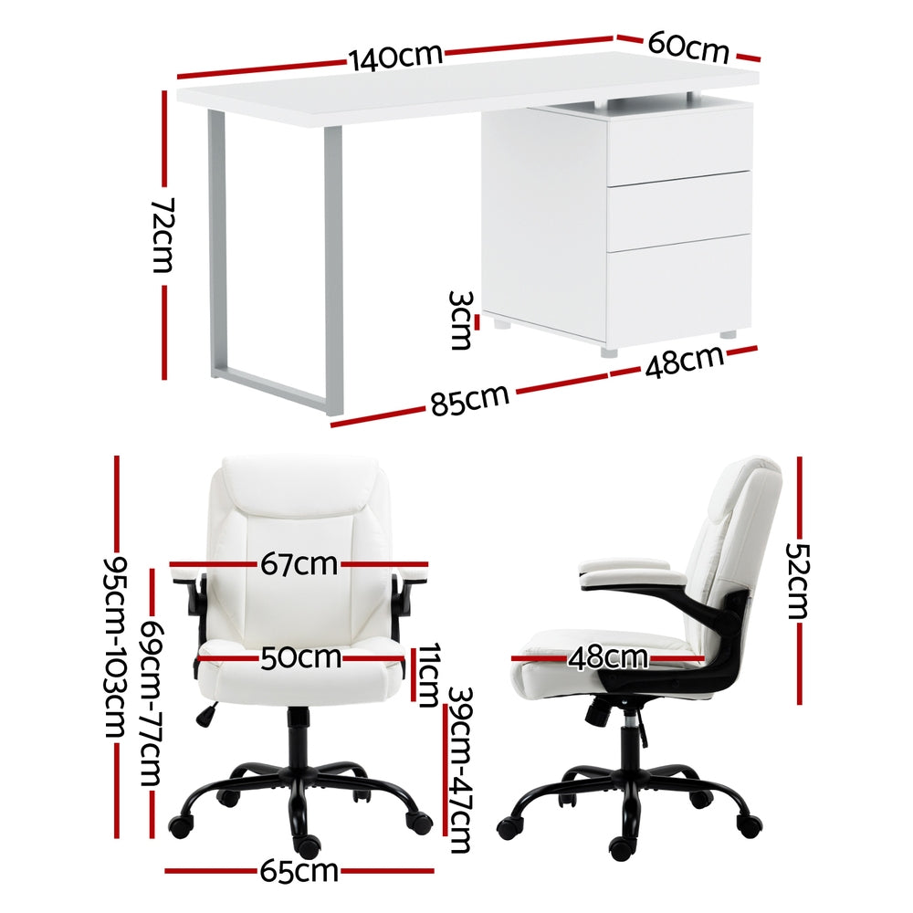 Artiss Computer Desk Executive Office Chairs Sets White