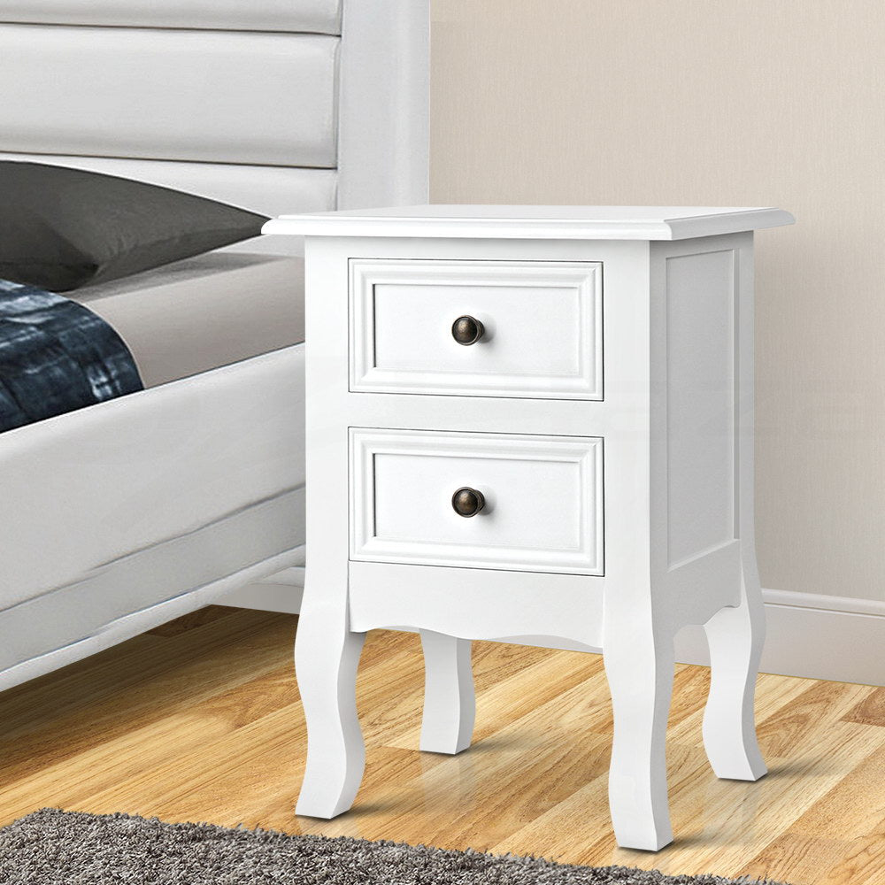 Artiss Bedside Table 2 Drawers - BISSET White