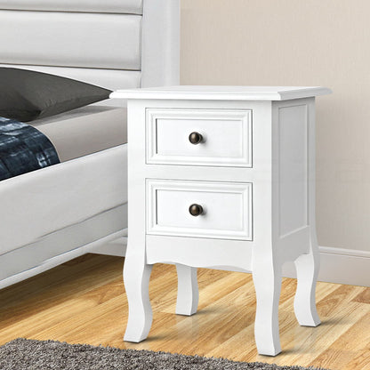 Artiss Bedside Table 2 Drawers - BISSET White