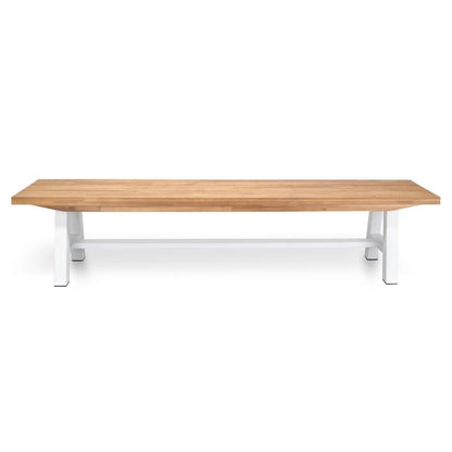 Outdoor Wooden Bench - Natural Top and White Legs