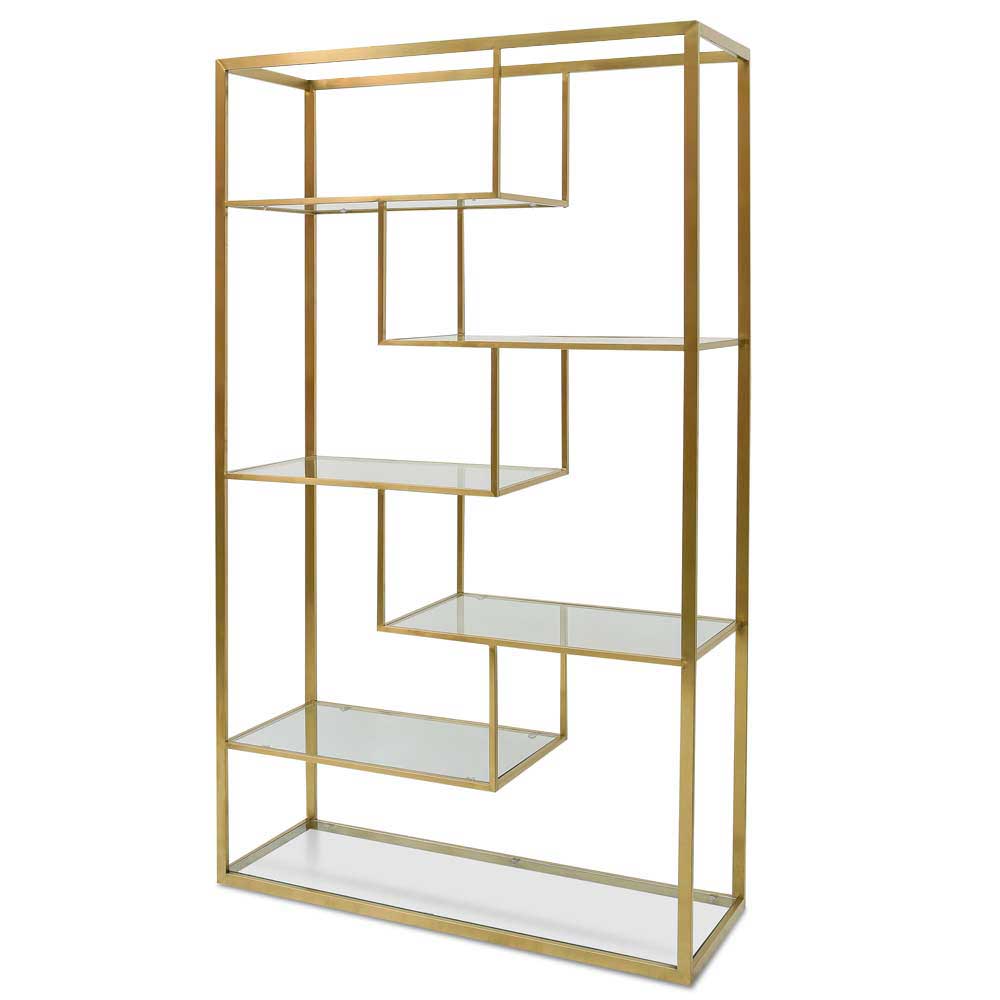 Elle 1.2m Glass Shelving Unit - Gold Frame