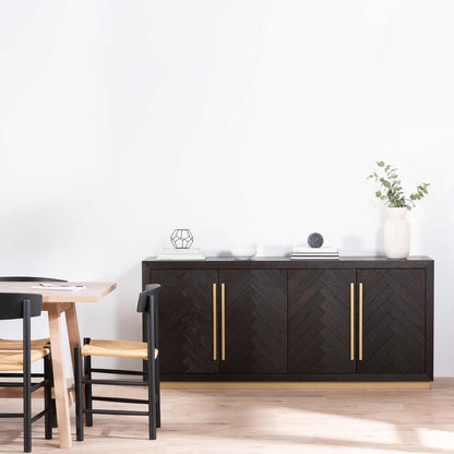 Wide 180cm Wooden Sideboard - Peppercorn and Brass