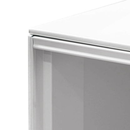 Inter-layered White Storage Cabinet - Grey Doors