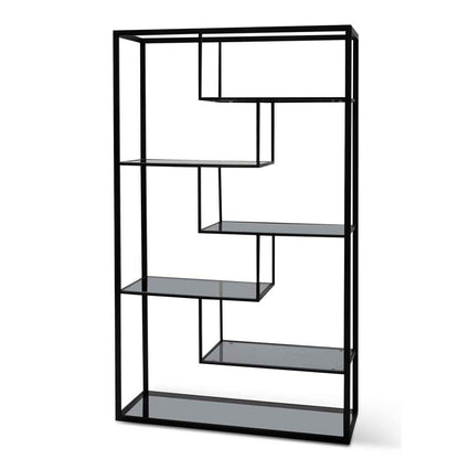 1.2m Grey Glass Shelving Unit - Black Frame