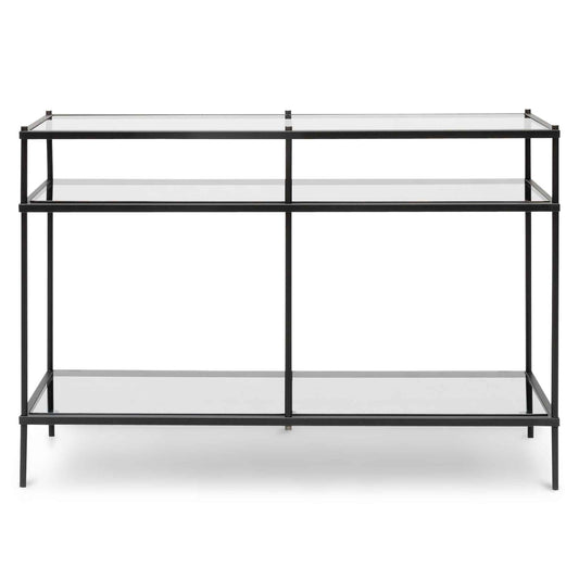 CDT6395-KS 1.2m Grey Glass Console Table - Black Base