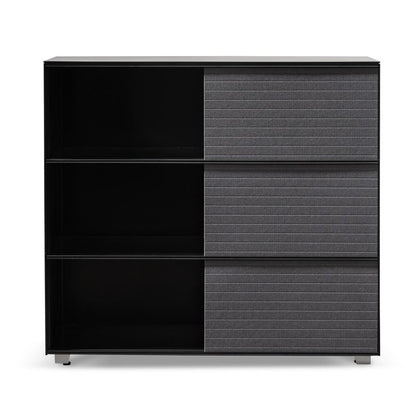 Inter-layered Black Storage Cabinet - Grey Doors