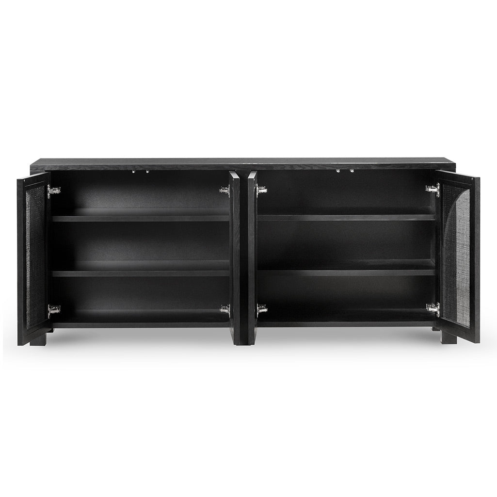 Lucius 1.95m Black Oak Sideboard Unit - Rattan