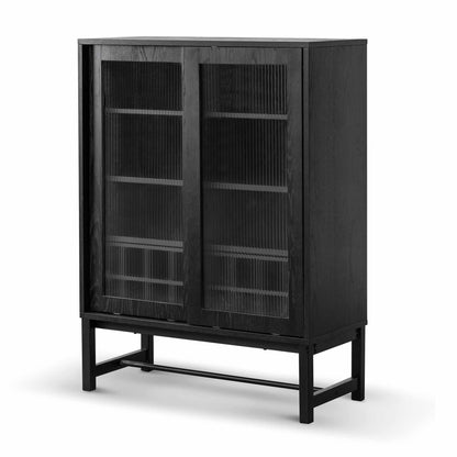 CDT6908-KD Black Bar Cabinet - Flute Glass Doors
