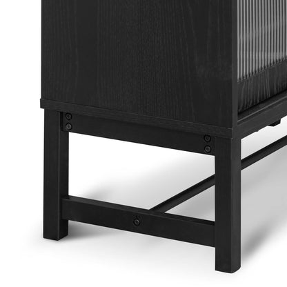 Maynard Black Bar Cabinet - Flute Glass Doors