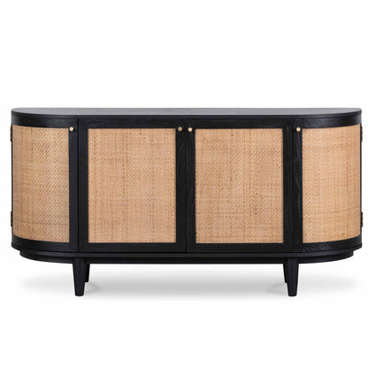 1.7m Black Elm Sideboard - Rattan Doors