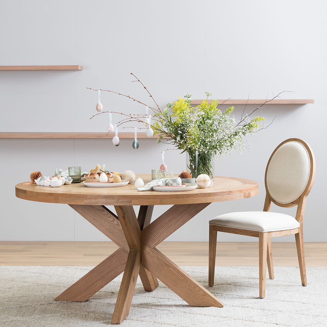 Darrel 1.5m Round Wooden Dining Table - Distress Natural