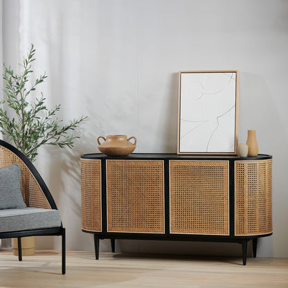 McDaniel 1.45m ELM Black Side board - Natural Rattan Door