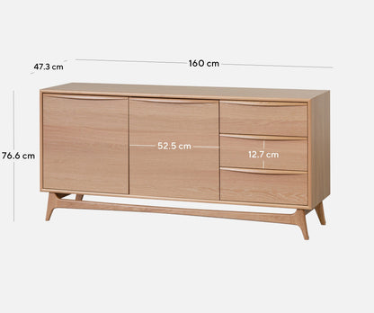 Brendon 1.6m Sideboard Unit with Drawers - Natural Oak