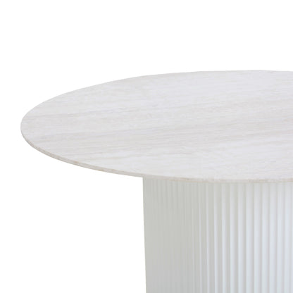 Elino 1.2m Round Travertine Dining Table - White