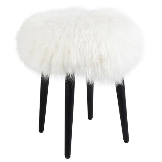Dixie Stool - White Mongolian Fur