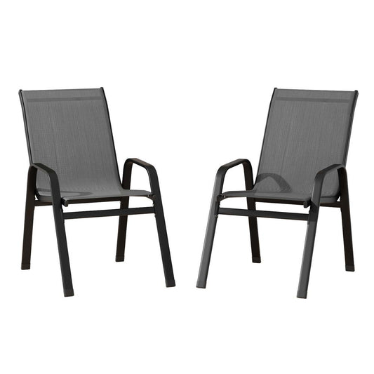 Gardeon 2PC Outdoor Dining Chairs Stackable Lounge Chair Patio Furniture Grey