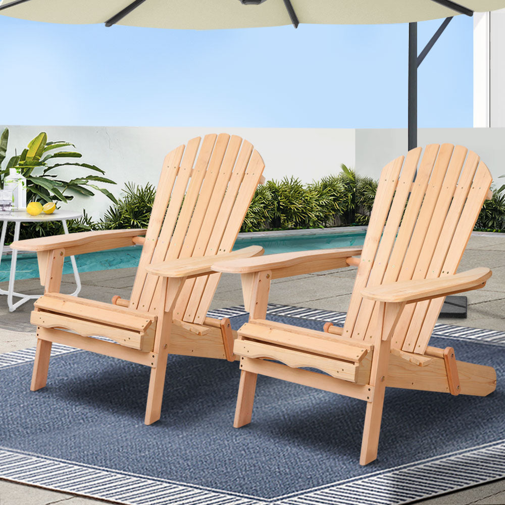 Gardeon Set of 2 Patio Furniture Outdoor Chairs Beach Chair Wooden Adirondack Garden Lounge