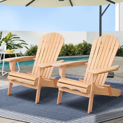 Gardeon Set of 2 Patio Furniture Outdoor Chairs Beach Chair Wooden Adirondack Garden Lounge
