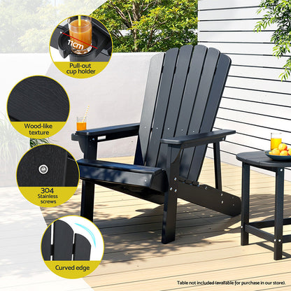 Gardeon Outdoor Chairs HDPE Adirondack Beach Chair Sun Lounge Patio Furniture Garden Black