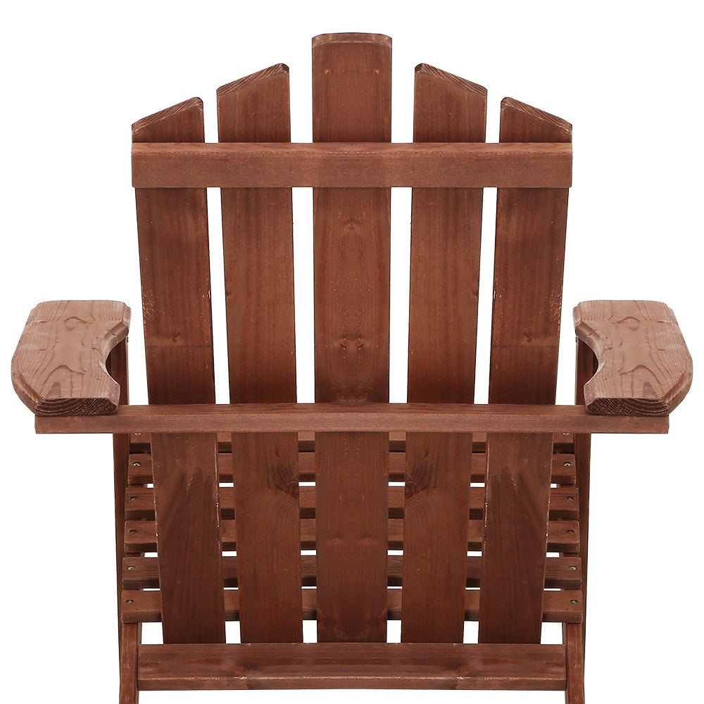Gardeon 3PC Adirondack Outdoor Table and Chairs Wooden Beach Chair Brown