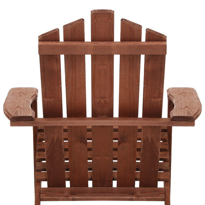 Gardeon 3PC Adirondack Outdoor Table and Chairs Wooden Beach Chair Brown