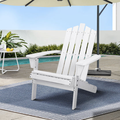 Gardeon Outdoor Sun Lounge Beach Chairs Table Setting Wooden Adirondack Patio - White