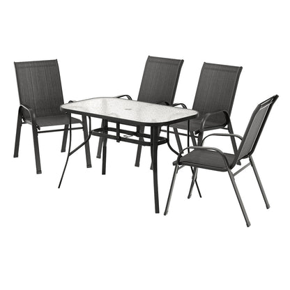 Gardeon 5PC Outdoor Dining Set Table and Chairs Patio Furniture Bistro Set Garden Black