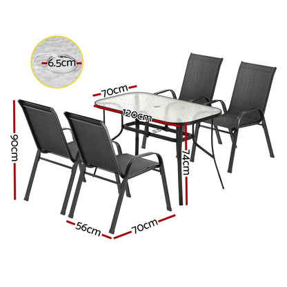 Gardeon 5PC Outdoor Dining Set Table and Chairs Patio Furniture Bistro Set Garden Black