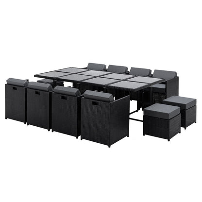 Gardeon Outdoor Dining Set 13 Piece Wicker Table Chairs Setting Black