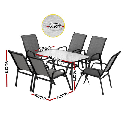 Gardeon 7PC Outdoor Dining Set Table and Chairs Patio Furniture Bistro Set Garden Grey