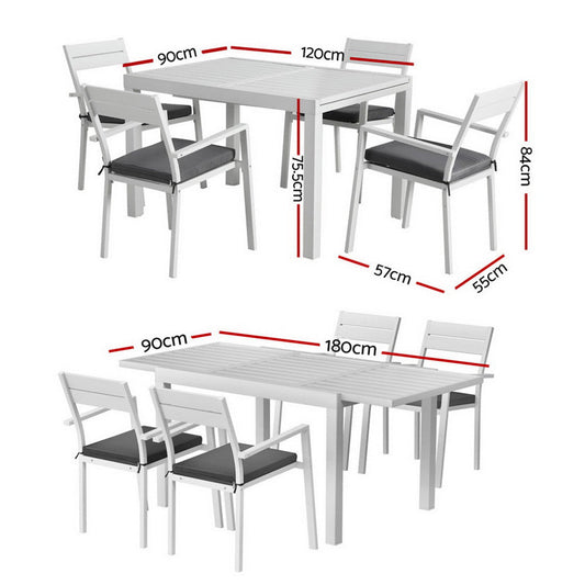 Gardeon Outdoor Dining Set 5 Piece Aluminum Extendable Table Setting White