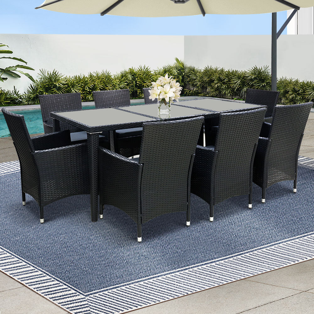 Gardeon 9 Piece Outdoor Dining Set - Black